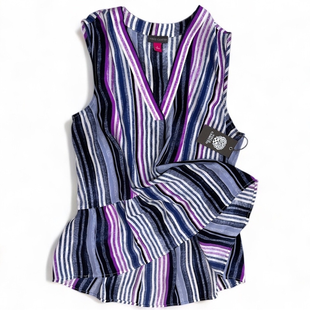 New Vince Camuto - Women's Striped Sleeveless V-Neck Blouse Size small